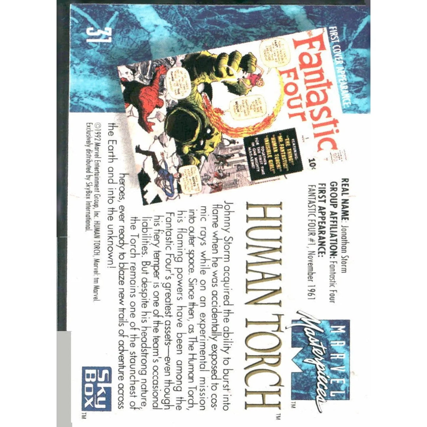 1992 SkyBox Marvel Masterpieces #31 Human Torch - MOD Shop LLC