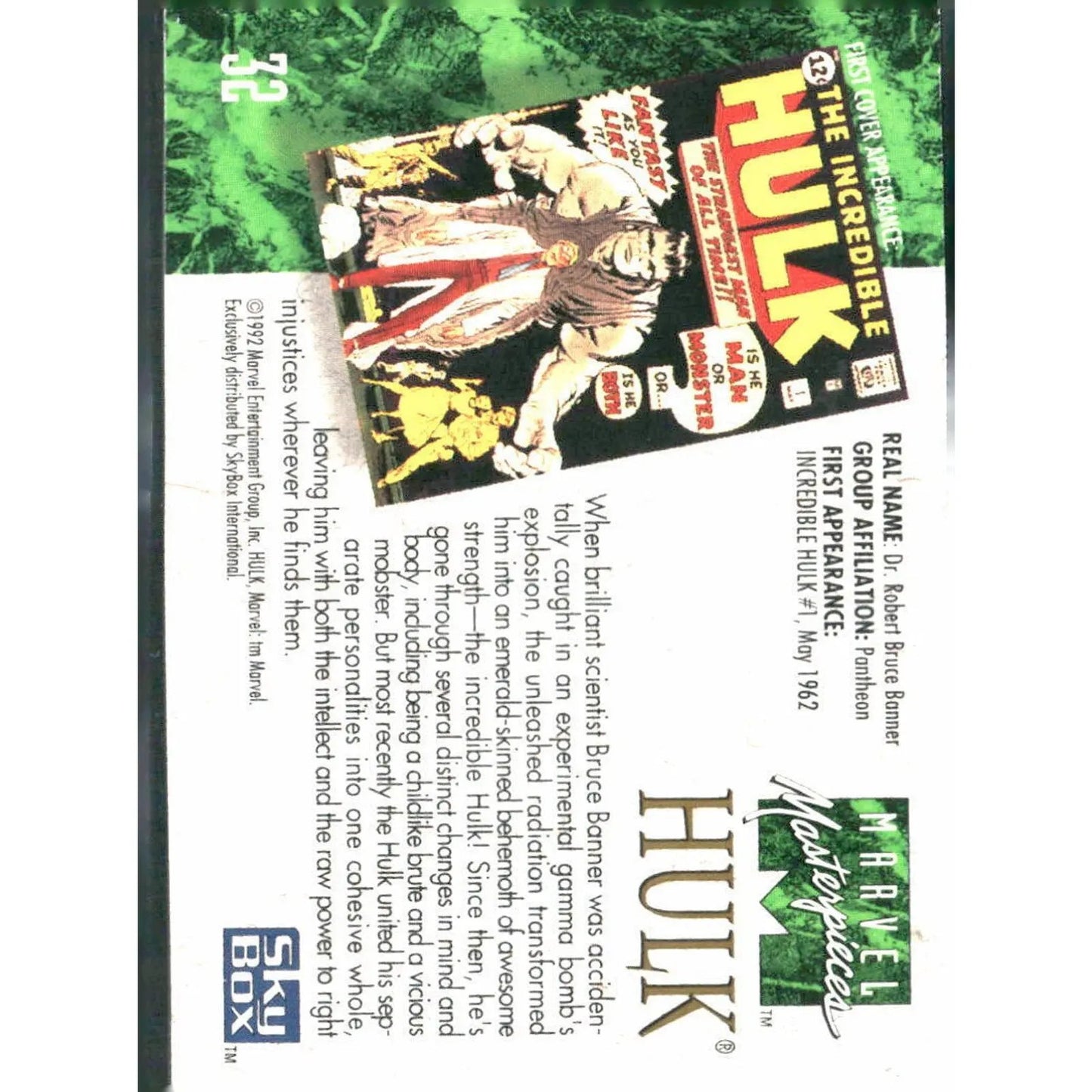 1992 SkyBox Marvel Masterpieces #32 Hulk - MOD Shop LLC