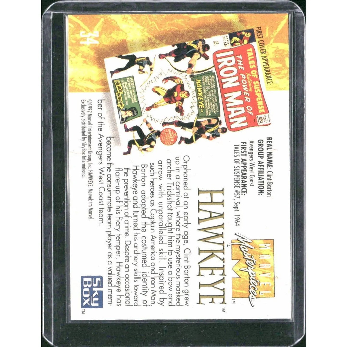1992 SkyBox Marvel Masterpieces #34 Hawkeye - MOD Shop LLC