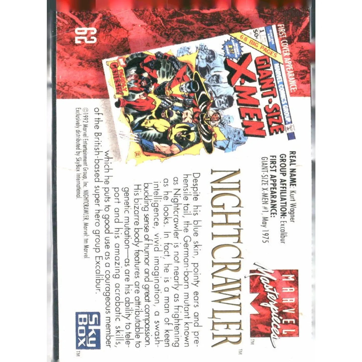 1992 SkyBox Marvel Masterpieces #62 Nightcrawler - MOD Shop LLC