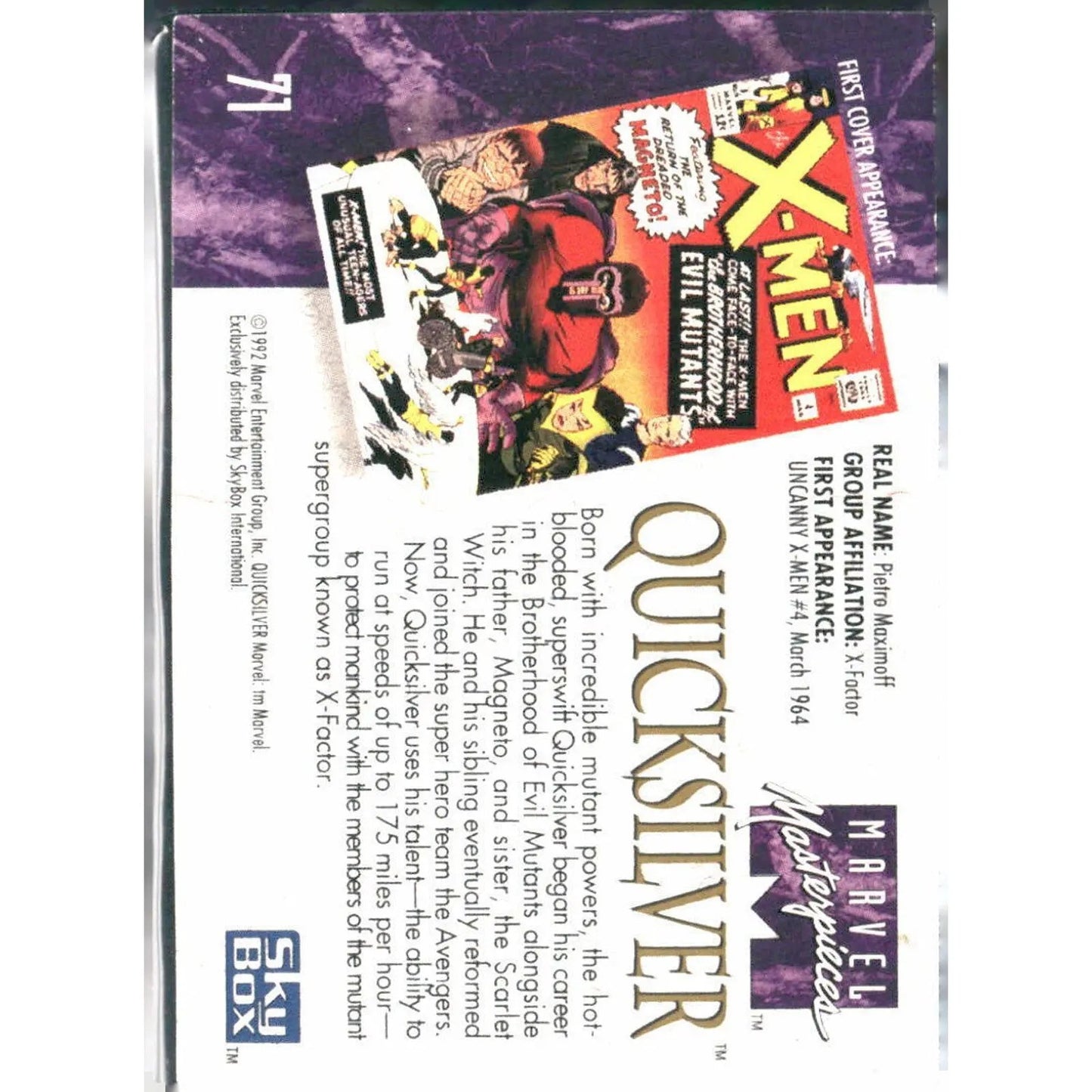 1992 SkyBox Marvel Masterpieces #71 Quicksilver - MOD Shop LLC