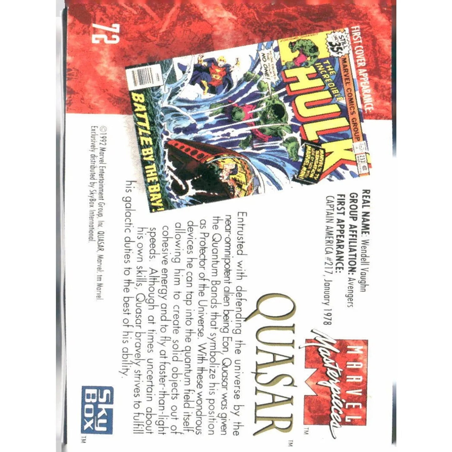 1992 SkyBox Marvel Masterpieces #72 Quasar - MOD Shop LLC