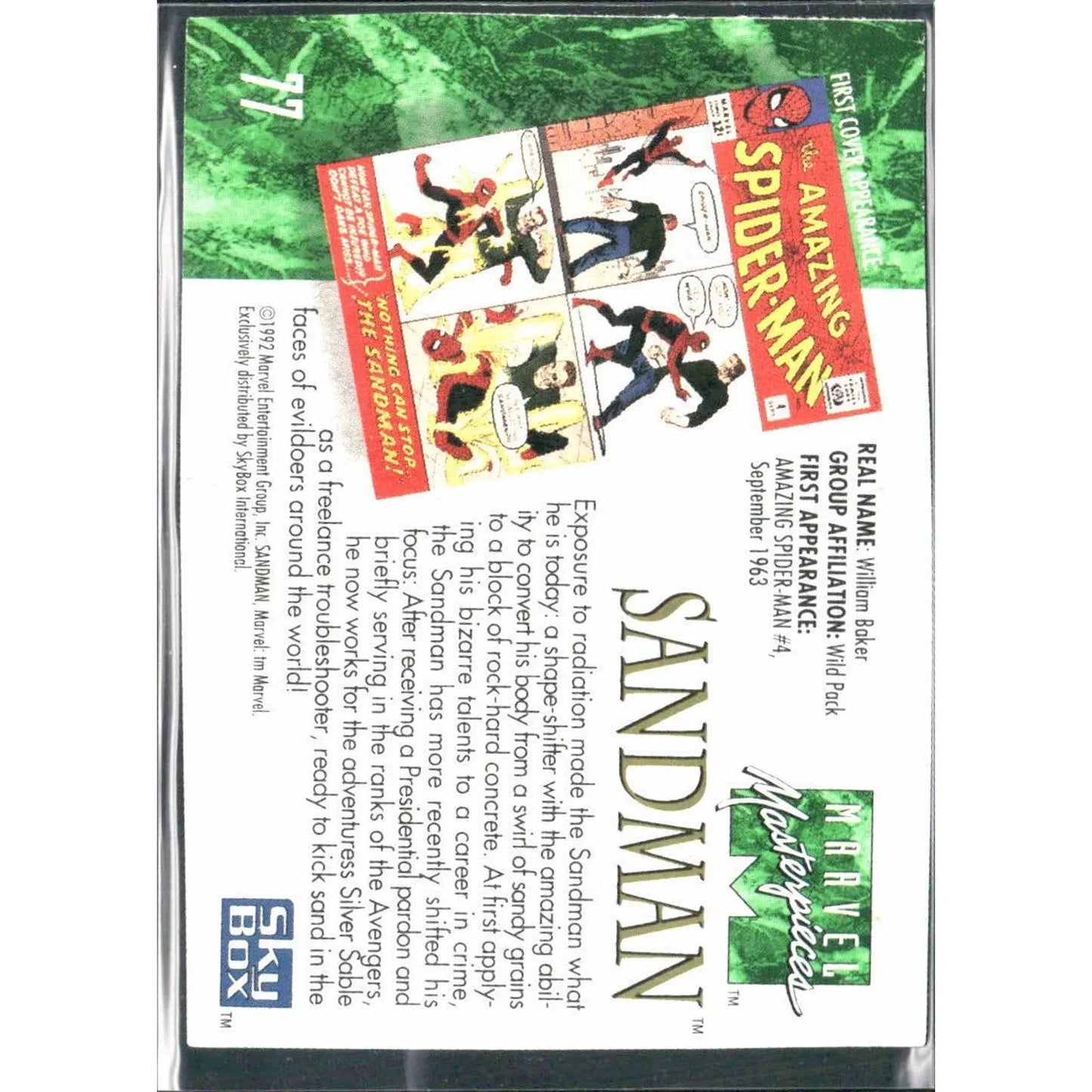 1992 SkyBox Marvel Masterpieces #77 Sandman - MOD Shop LLC