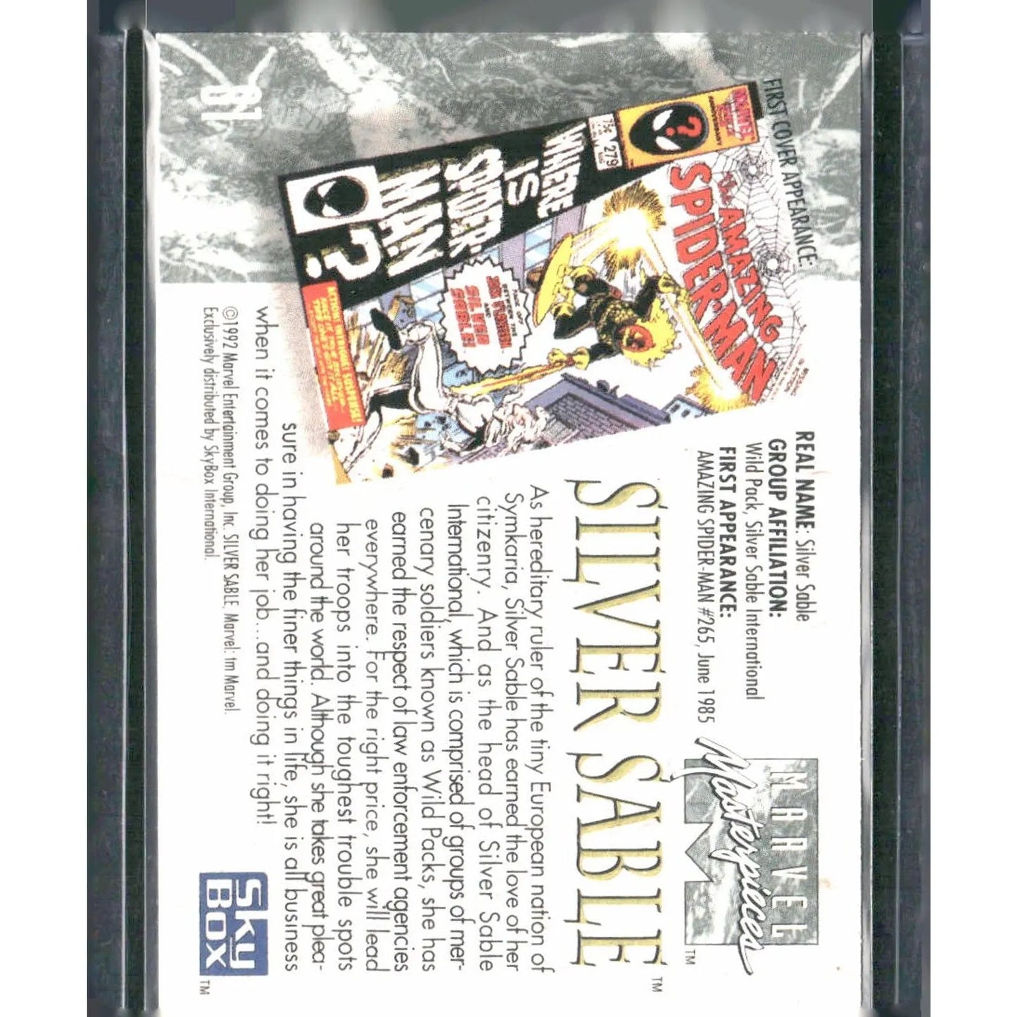 1992 SkyBox Marvel Masterpieces #81 Silver Sable - MOD Shop LLC