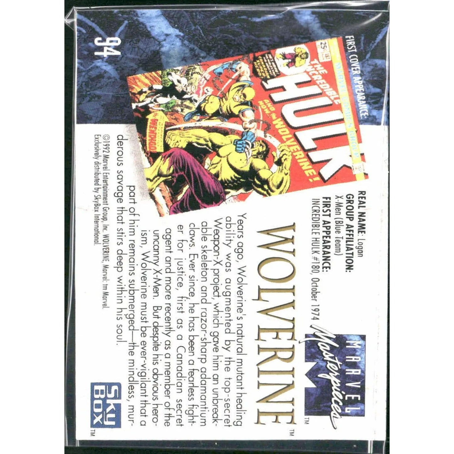 1992 SkyBox Marvel Masterpieces #94 Wolverine - MOD Shop LLC
