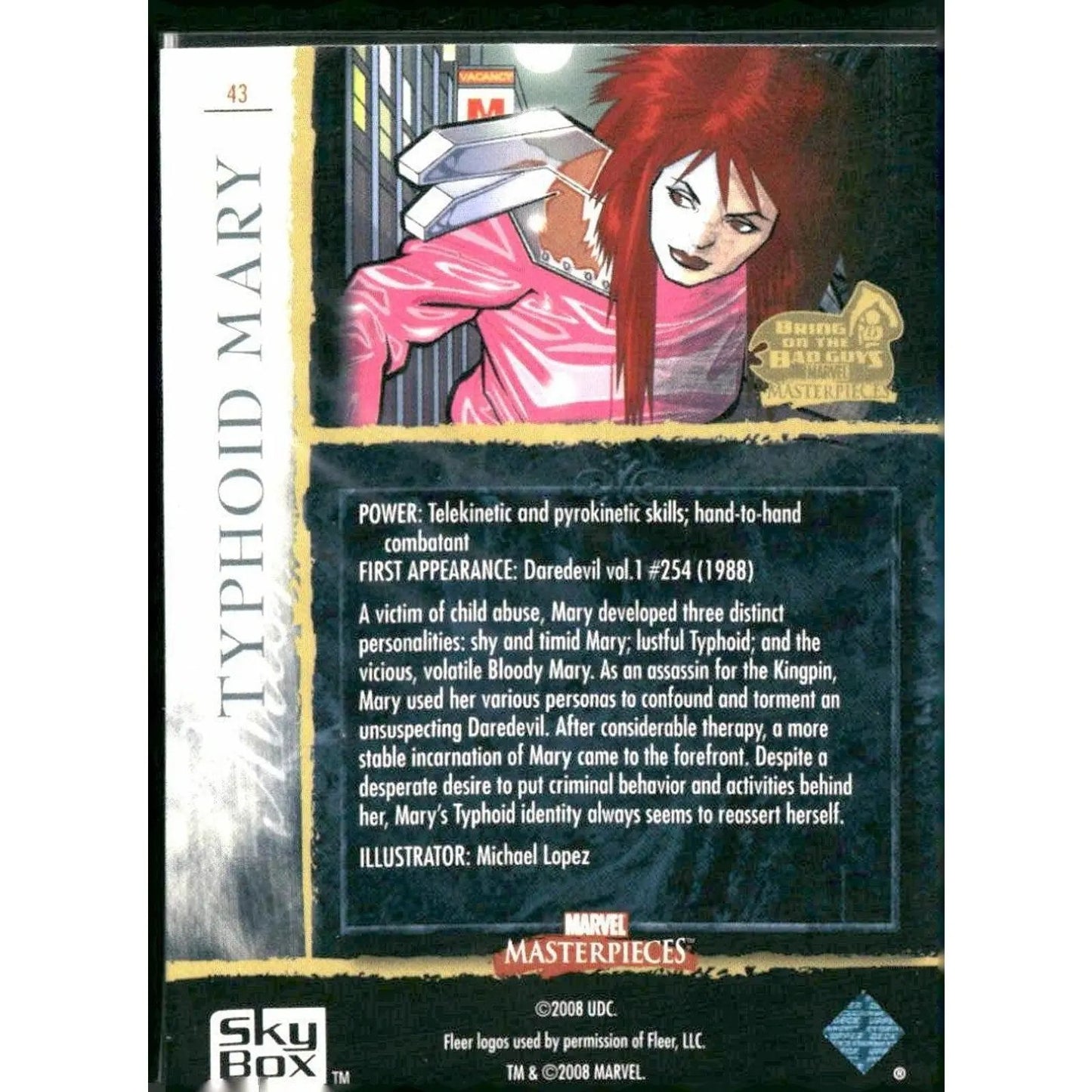 2008 Upper Deck Marvel Masterpieces 3 #43 Typhoid Mary - MOD Shop LLC