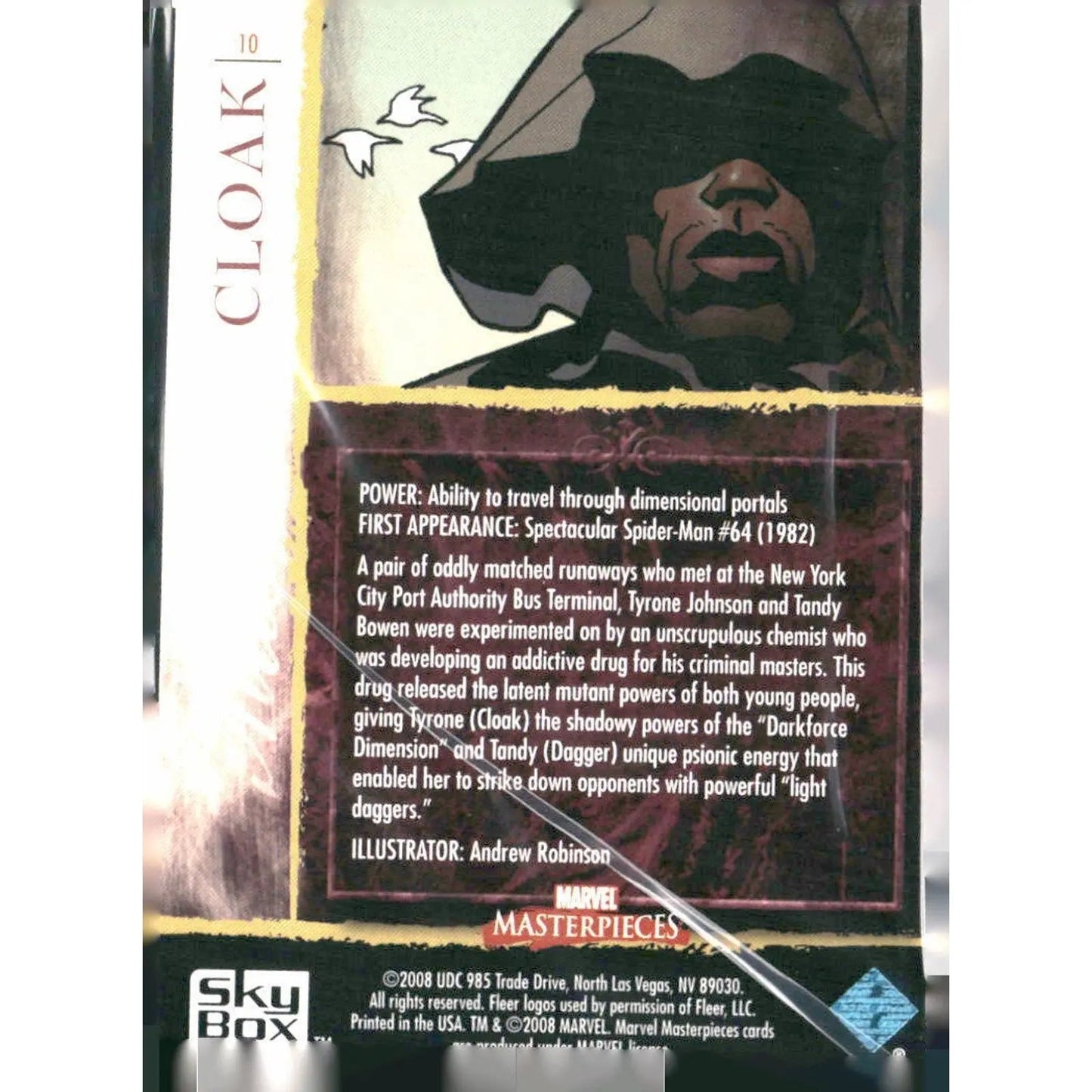2008 Upper Deck Marvel Masterpieces Set 2 #10 Cloak - MOD Shop LLC