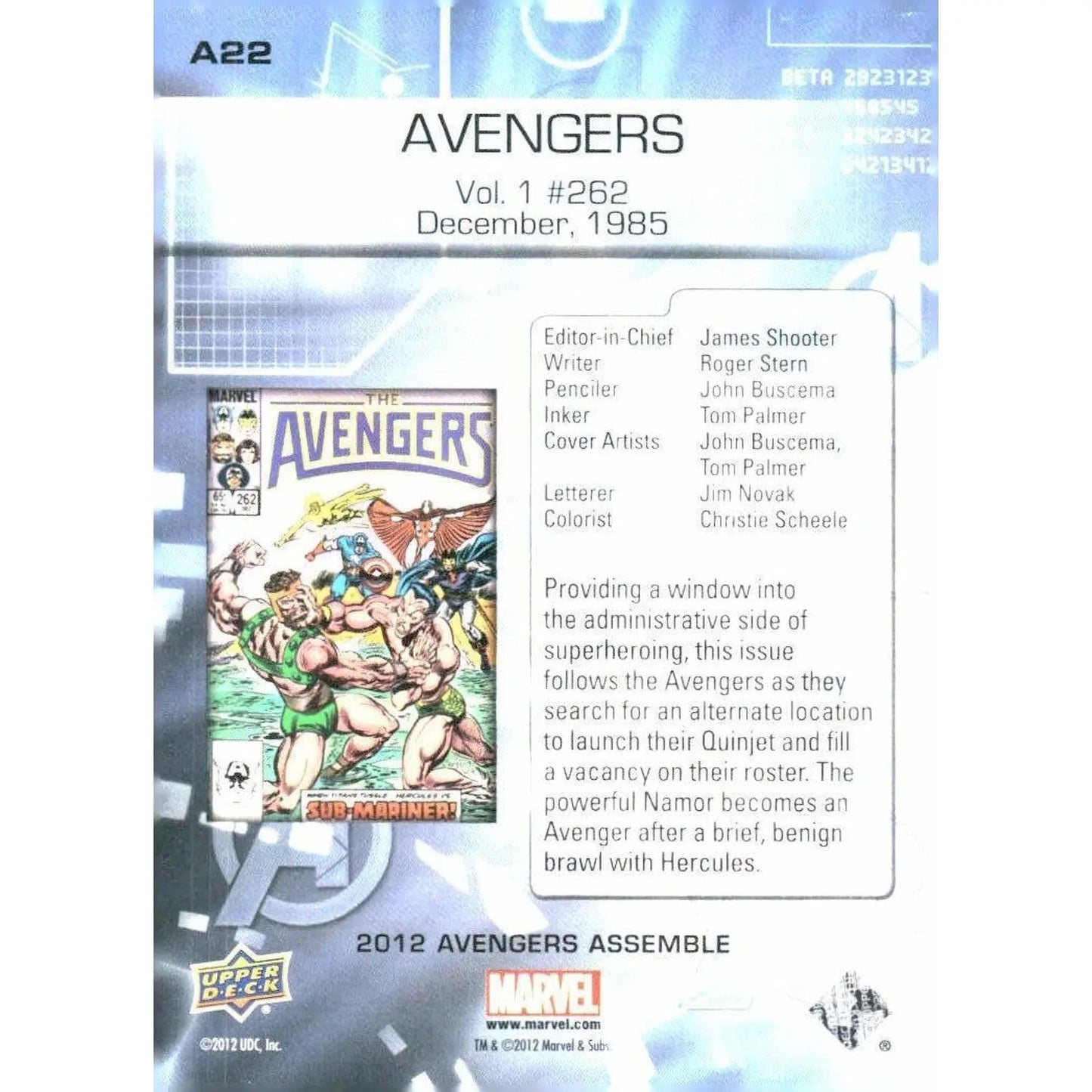 2012 Upper Deck Avengers Assemble #A22 Avengers - Vol. 1 #262 - December, 1985 - MOD Shop LLC