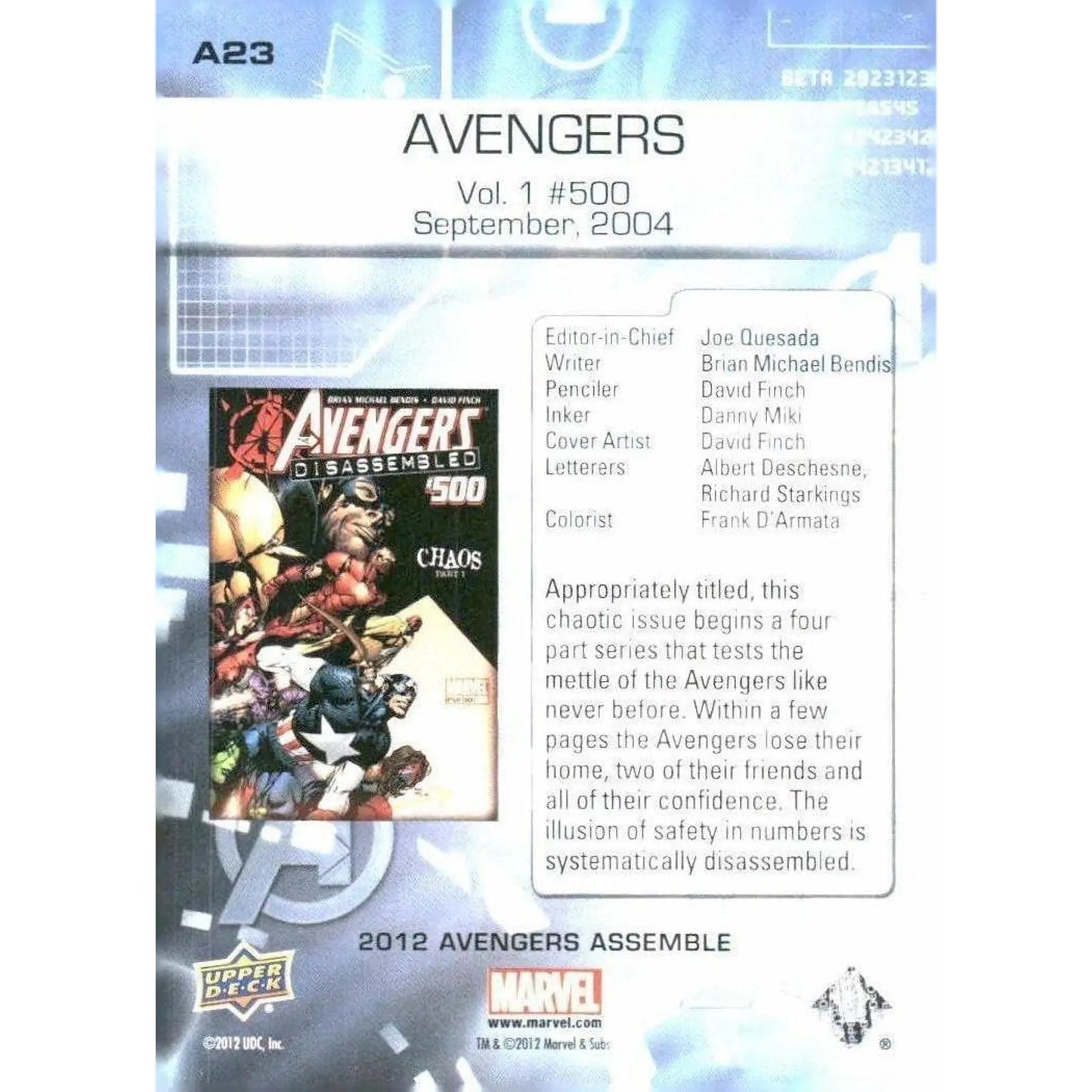 2012 Upper Deck Avengers Assemble #A23 Avengers - Vol. 1 #500 - September, 2004 - MOD Shop LLC