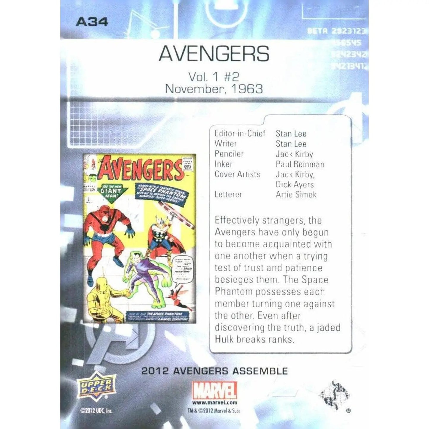 2012 Upper Deck Avengers Assemble #A34 Avengers - Vol. 1 #2 - November, 1963 - MOD Shop LLC