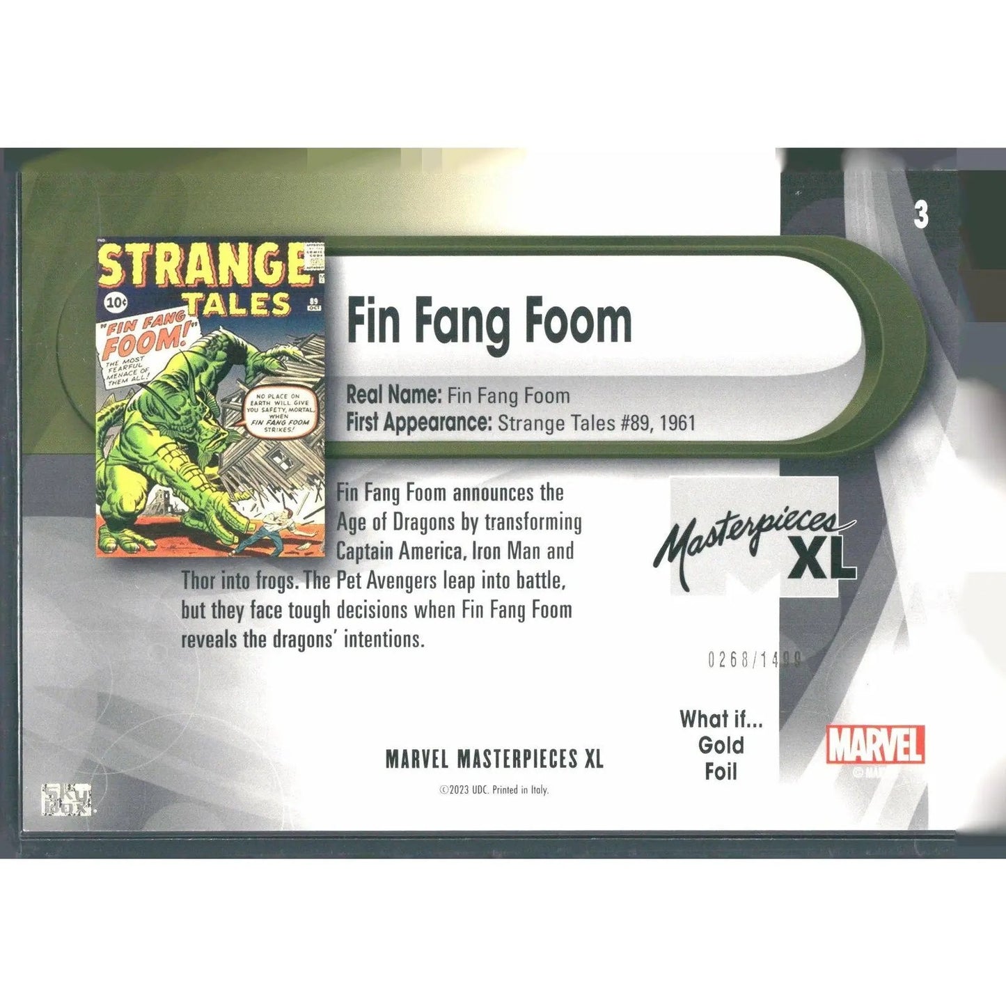 2024 SkyBox Marvel Masterpieces XL #3 Fin Fang Foom Lvl 1 What If Gold /1499 - MOD Shop LLC