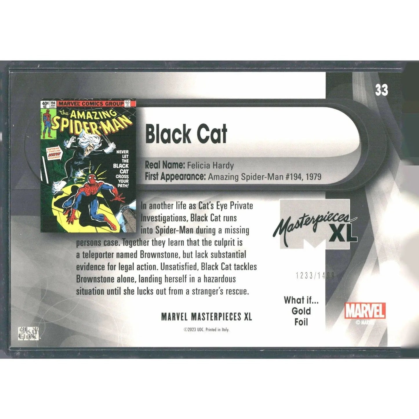 2024 SkyBox Marvel Masterpieces XL #33 Black Cat What If Gold /1499 - MOD Shop LLC