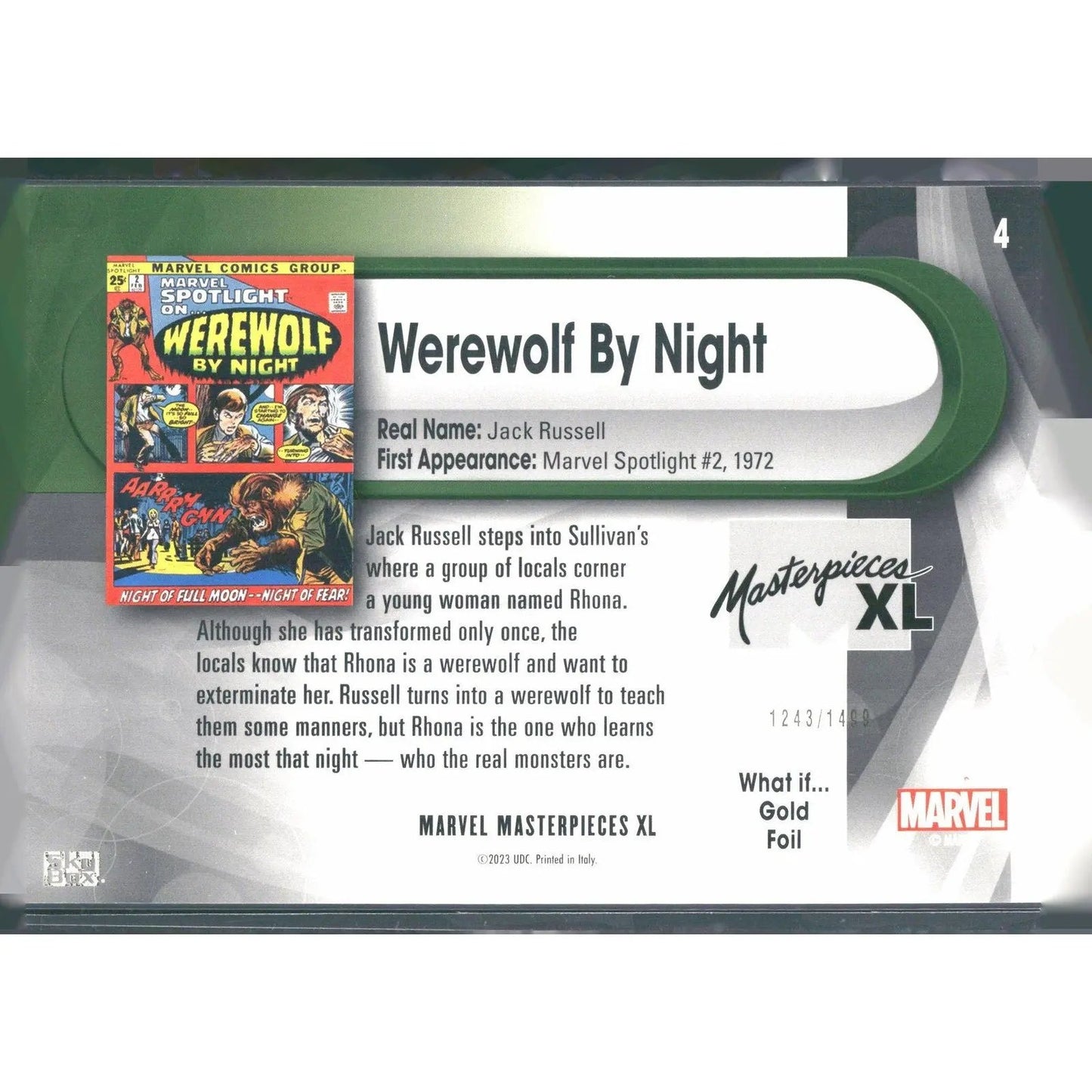 2024 SkyBox Marvel Masterpieces XL #4 Werewolf By Night Lvl 1 WI Gold /1499 - MOD Shop LLC