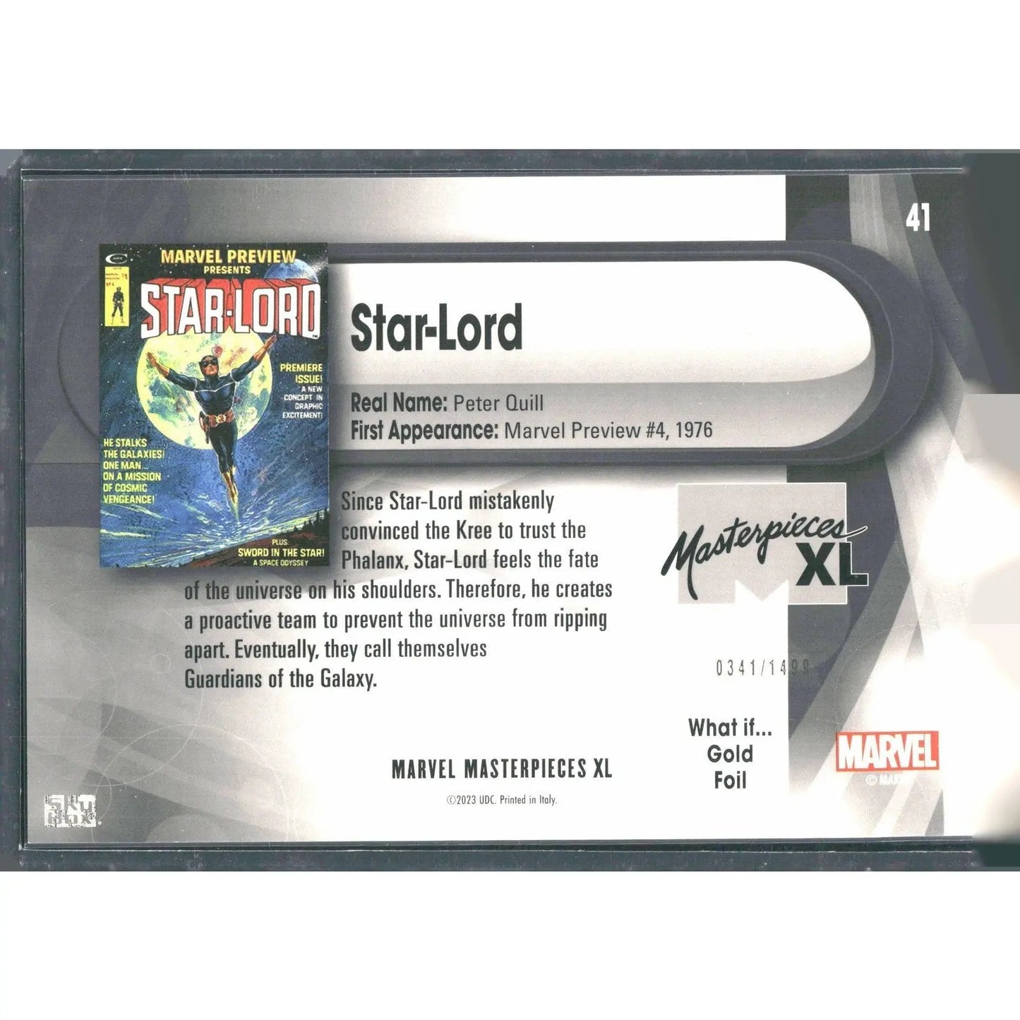 2024 SkyBox Marvel Masterpieces XL #41 Star - Lord Lvl 2 WI Gold /1499 - MOD Shop LLC