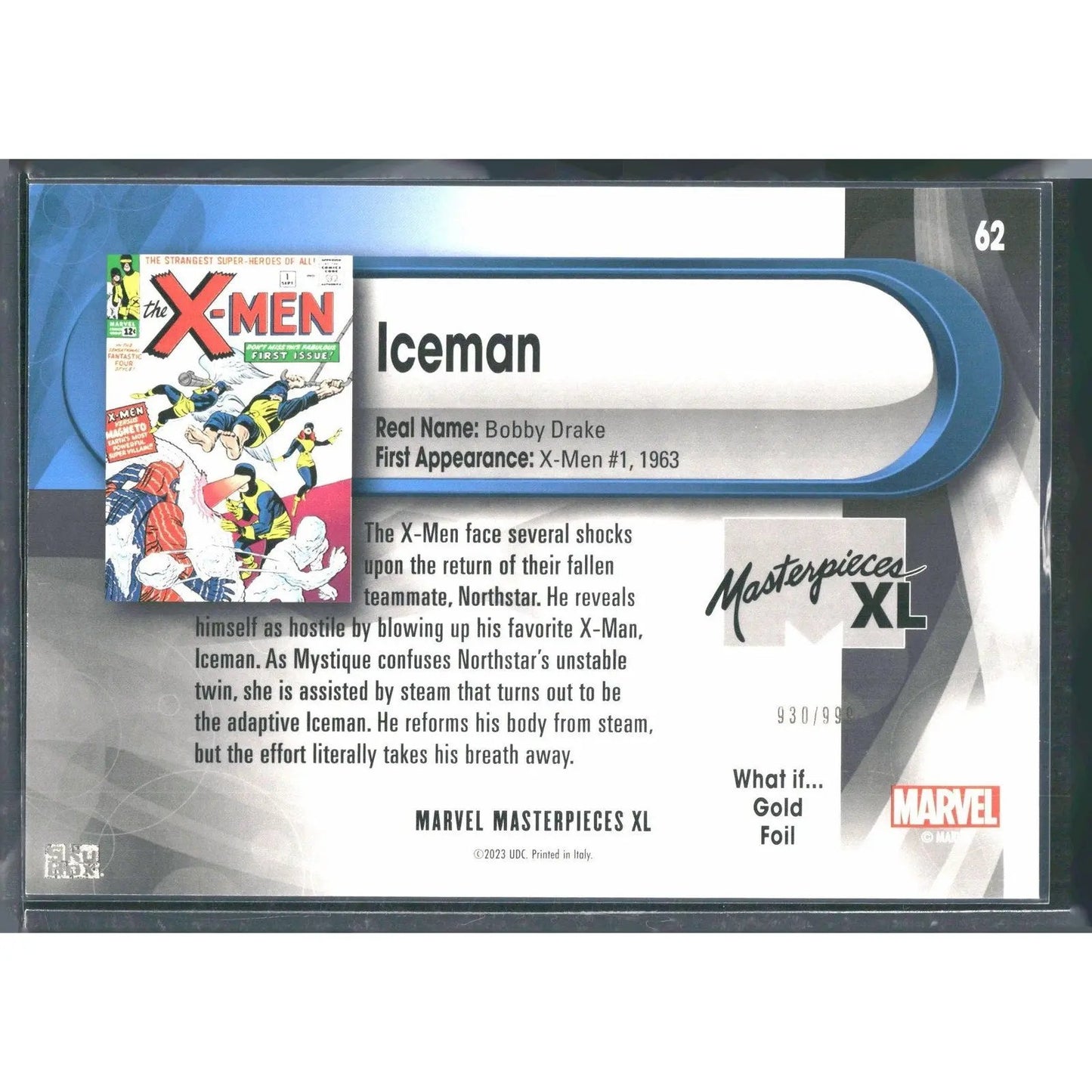 2024 SkyBox Marvel Masterpieces XL #62 Iceman Lvl 3 WI Gold /999 - MOD Shop LLC