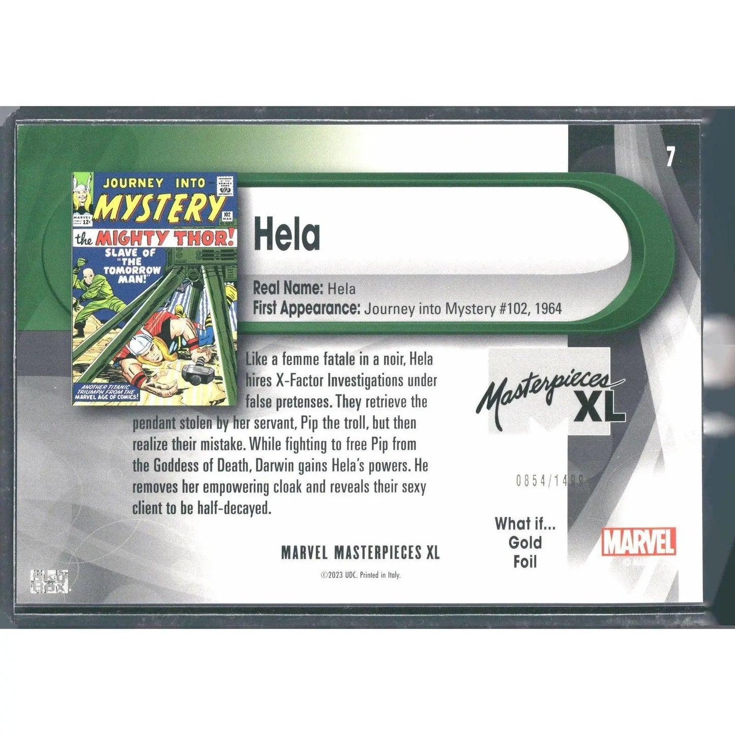 2024 SkyBox Marvel Masterpieces XL #7 Hela Lvl 1 WI Gold /1499 - MOD Shop LLC