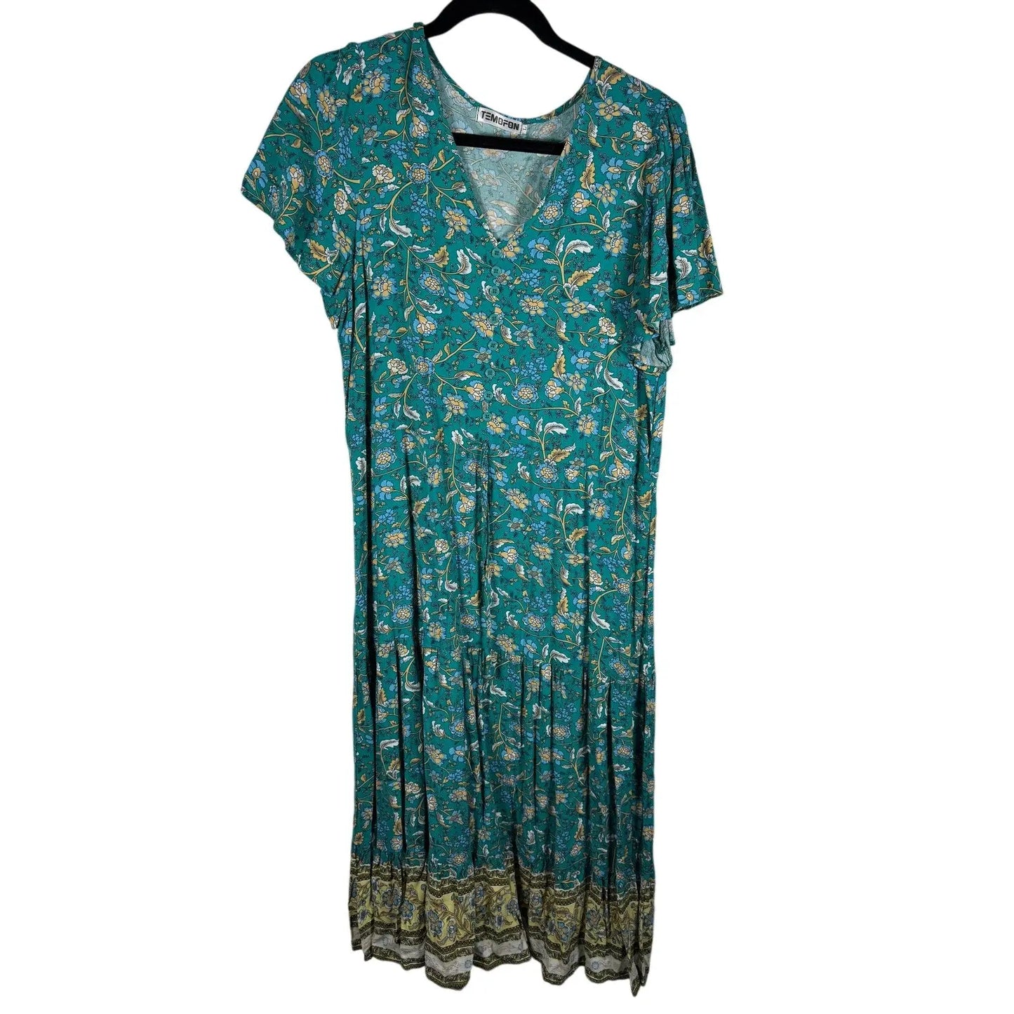 Temofon Women's Full Length Dress - Floral - L - EUC