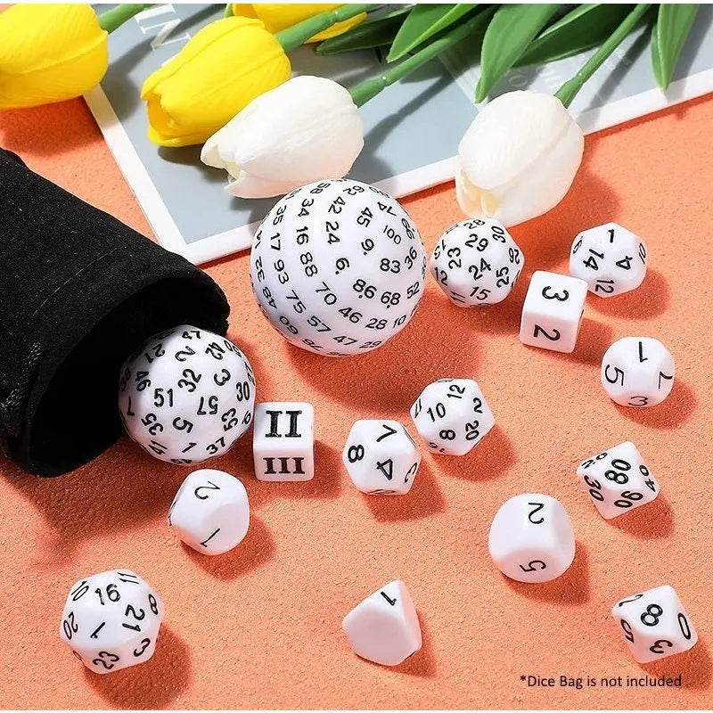 Complete Dice Set D3 - D100 - White - MOD Shop LLC