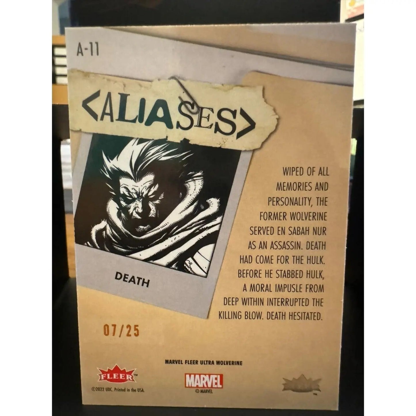 Fleer Ultra Wolverine ORANGE FOIL SLASH Parallel Aliases A - 11 Death 7/25 - MOD Shop LLC