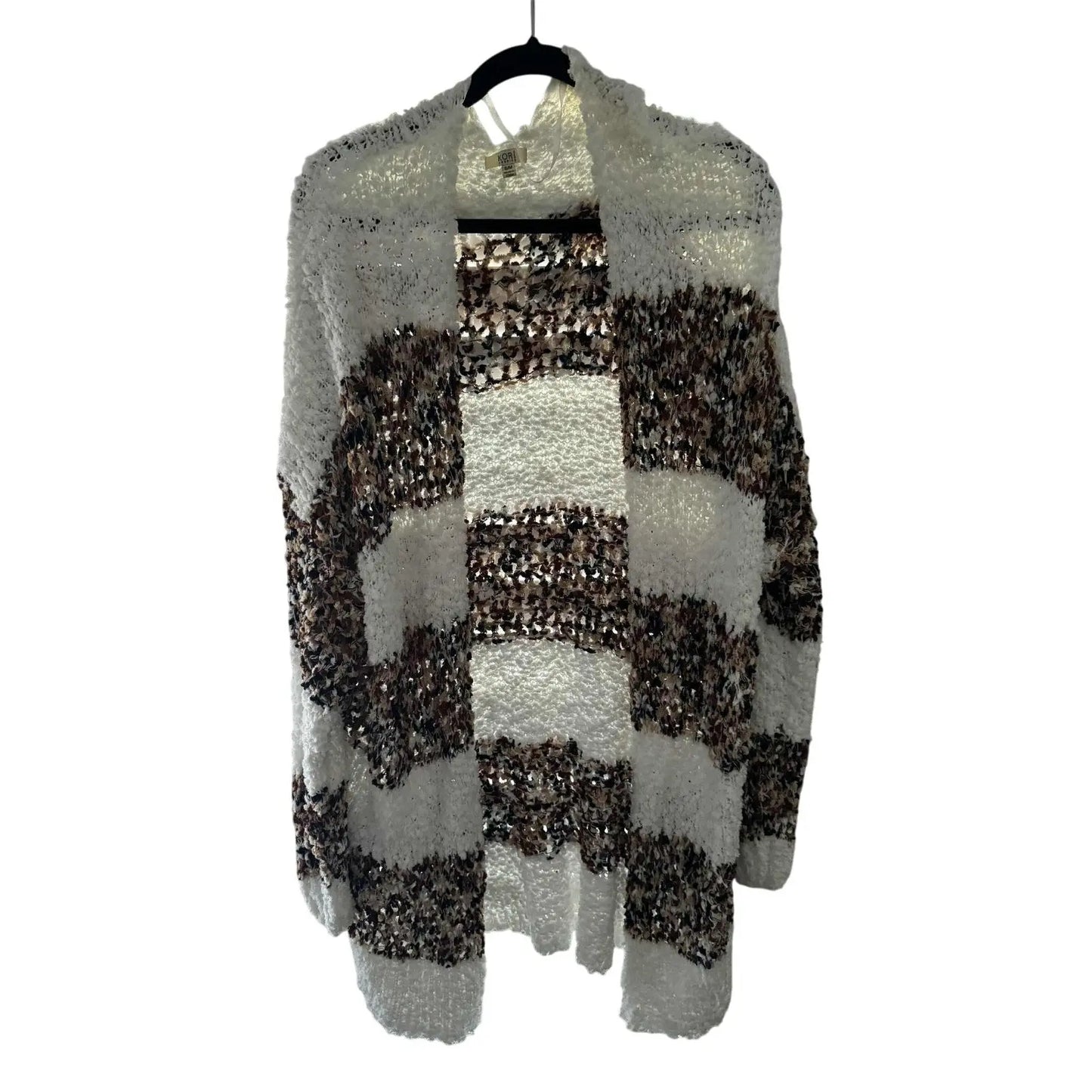 Kori Open - Weave Cardigan – White & Brown Striped, Size S/M (Preowned, Excellent Condition) - MOD Shop LLC