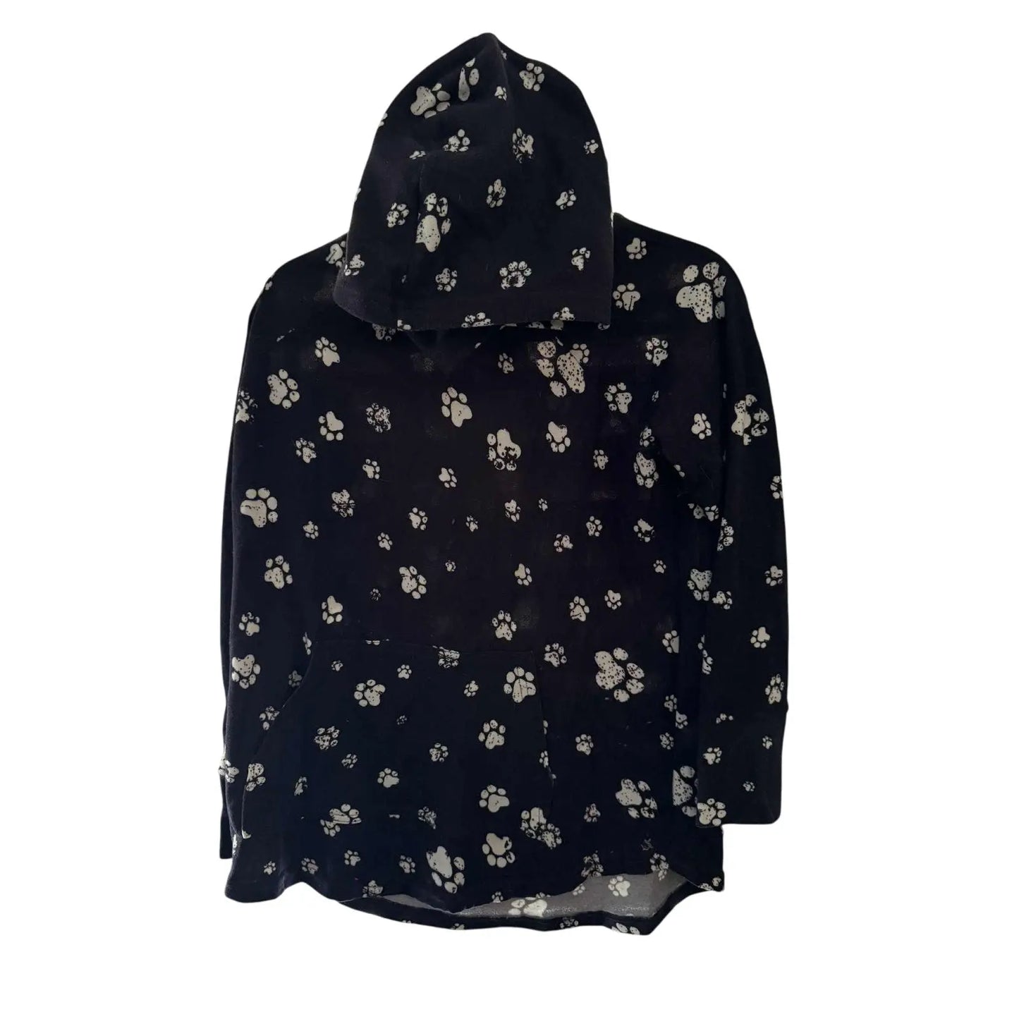 Lularoe Amber Hoodie – Dark Purple with White Paw Prints, Size L (Preowned, Excellent Condition) - MOD Shop LLC