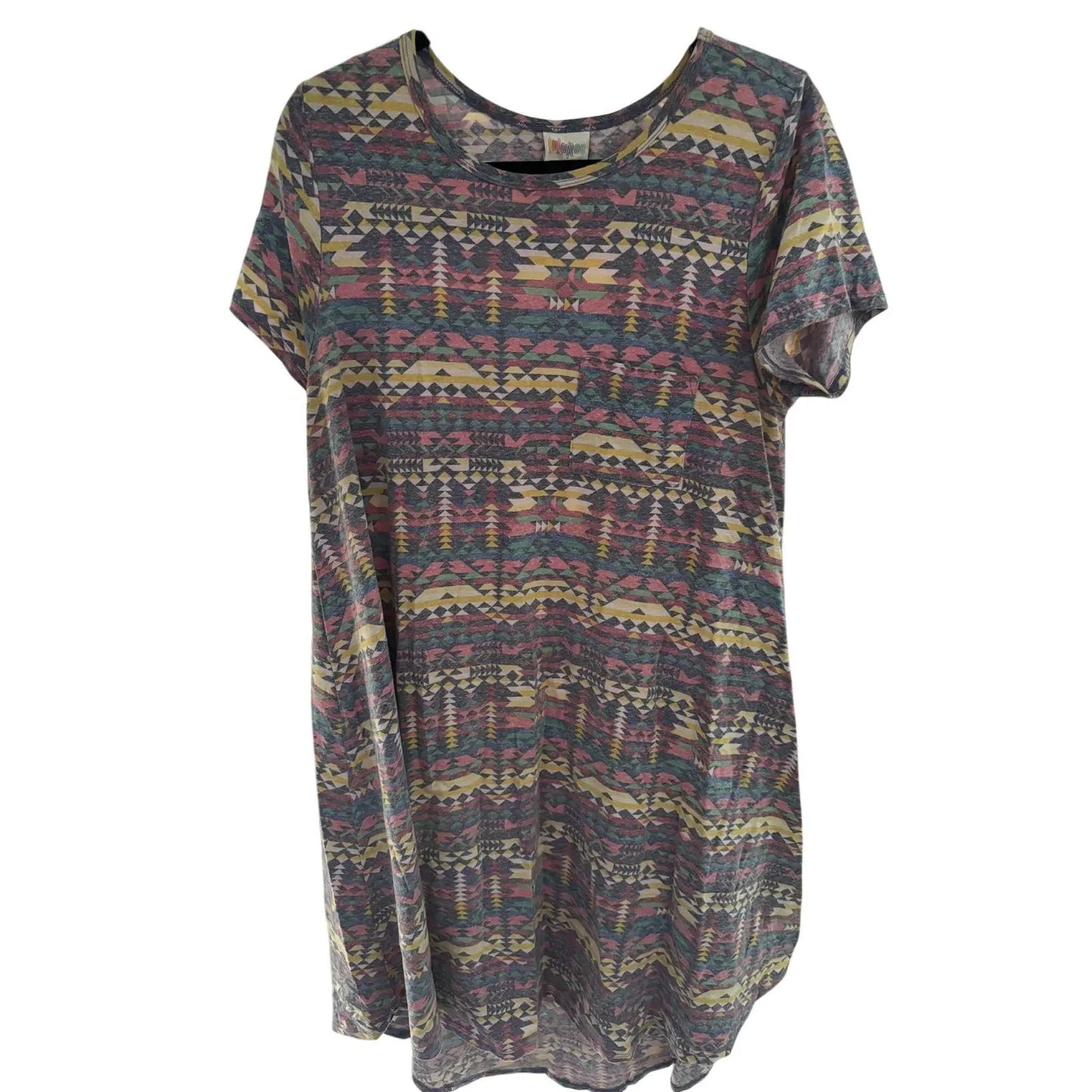 LuLaRoe Carly Dress – Multicolor Geometric Print, Size M (Preowned, Excellent Condition) - MOD Shop LLC