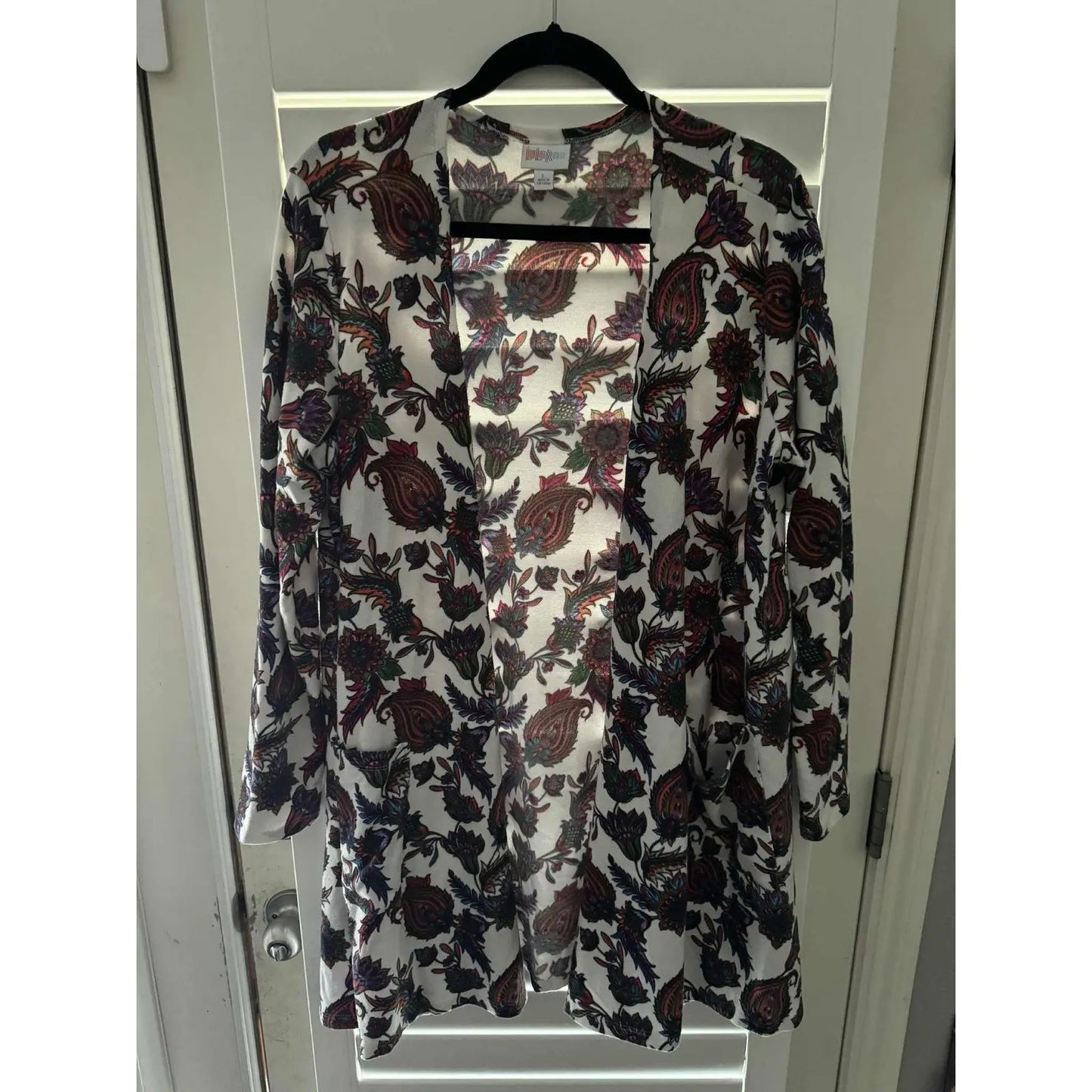 Lularoe Caroline Cardigan – Paisley Floral Print, Size L (Preowned, Excellent Condition) - MOD Shop LLC