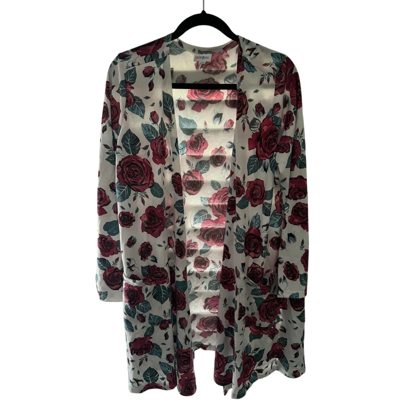 Lularoe Caroline Cardigan – Rose Print, Size L (Preowned, Excellent Condition) - MOD Shop LLC