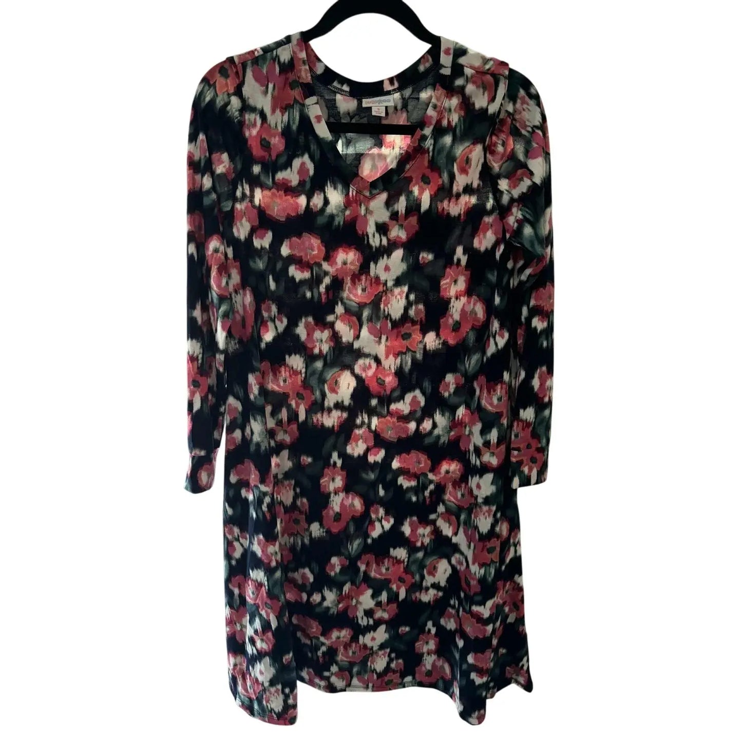 Lularoe Emily Dress – Dark Blue with Pink Floral, Size S (Preowned, Excellent Condition) - MOD Shop LLC