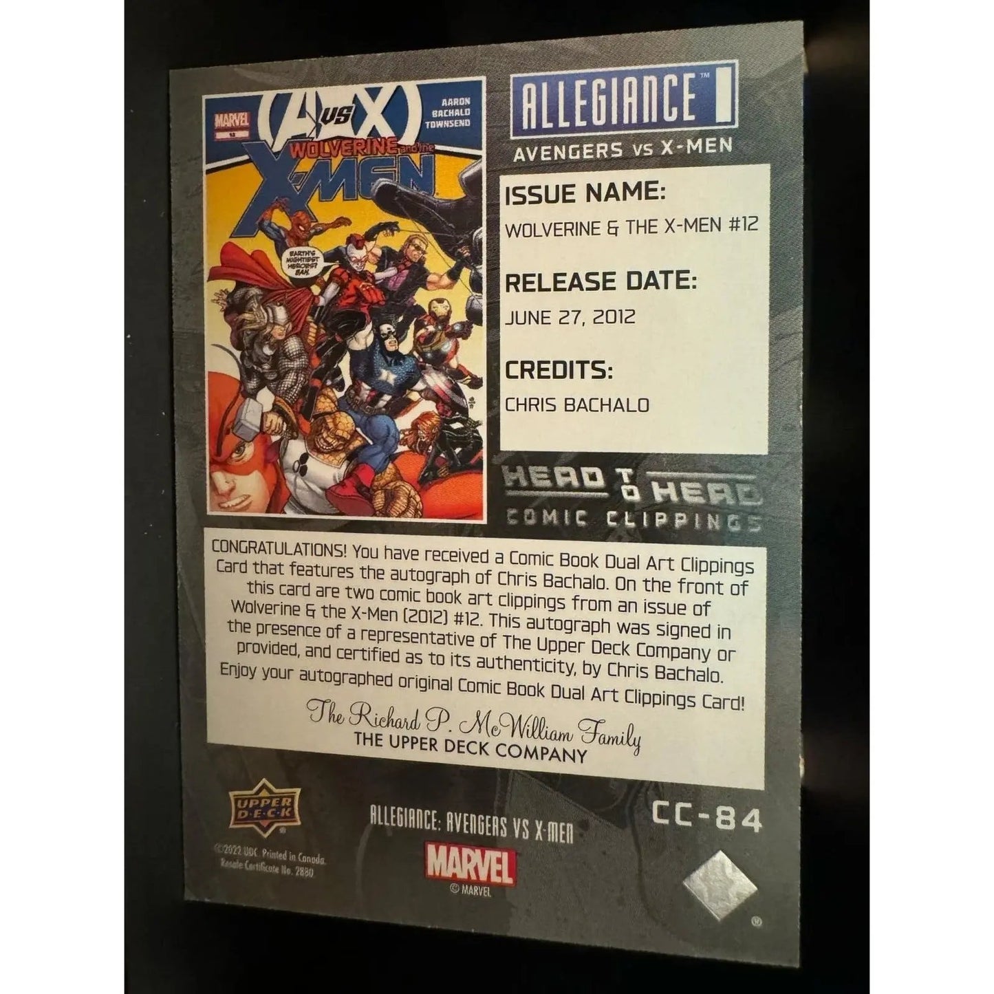 Marvel Allegiance: Avengers vs. X - Men Comic Clippings AUTO Chris Bachalo - MOD Shop LLC
