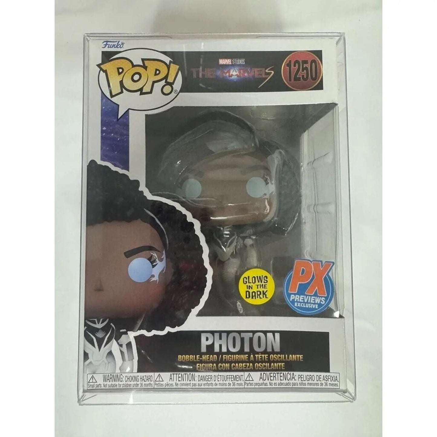 Photon The Marvels #1250 GITD PX Exclusive Funko Pop in TitanShield Plat Protect - MOD Shop LLC