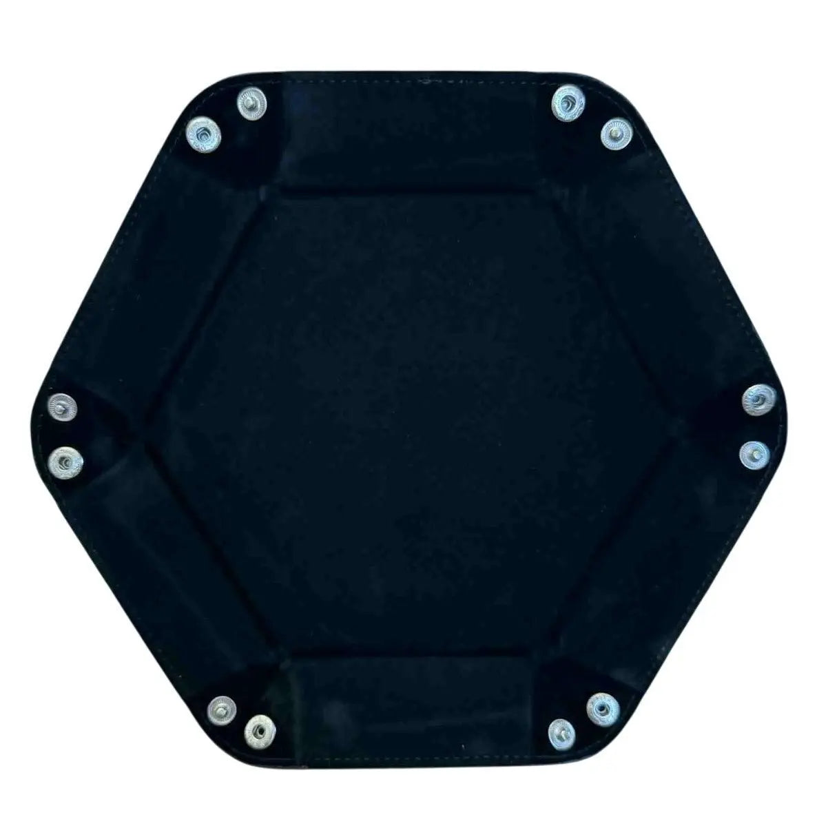 Premium Hexagonal Leather Dice Tray with Snap Closure - Black / Black Gaming Accessory - MOD Shop LLC