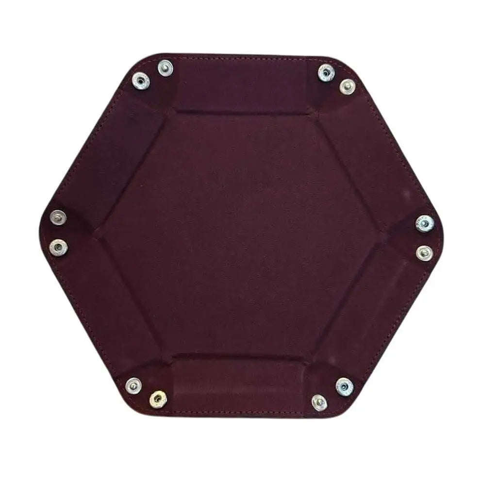 Premium Hexagonal Leather Dice Tray with Snap Closure - Burgundy / Black Gaming Accessory - MOD Shop LLC