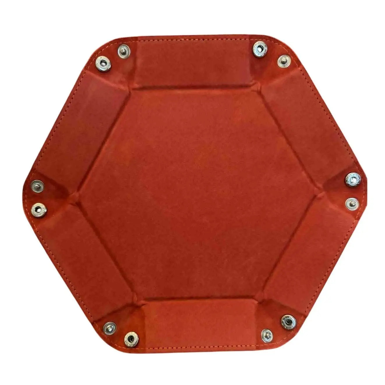 Premium Hexagonal Leather Dice Tray with Snap Closure - Burnt Orange / Black Gaming Accessory - MOD Shop LLC