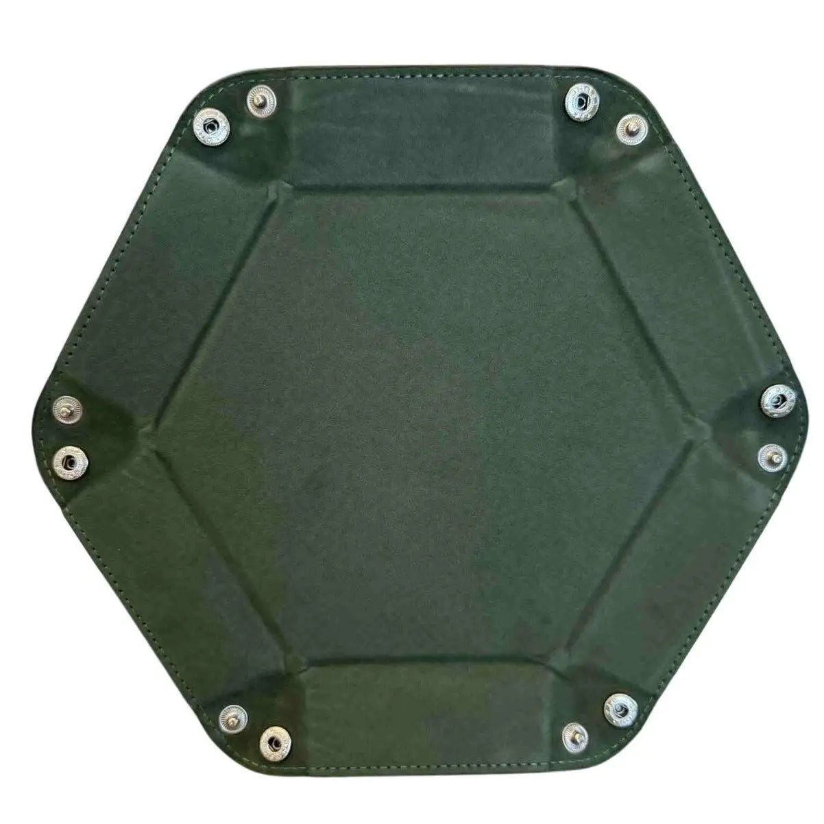 Premium Hexagonal Leather Dice Tray with Snap Closure - Forest Green / Black Gaming Accessory - MOD Shop LLC