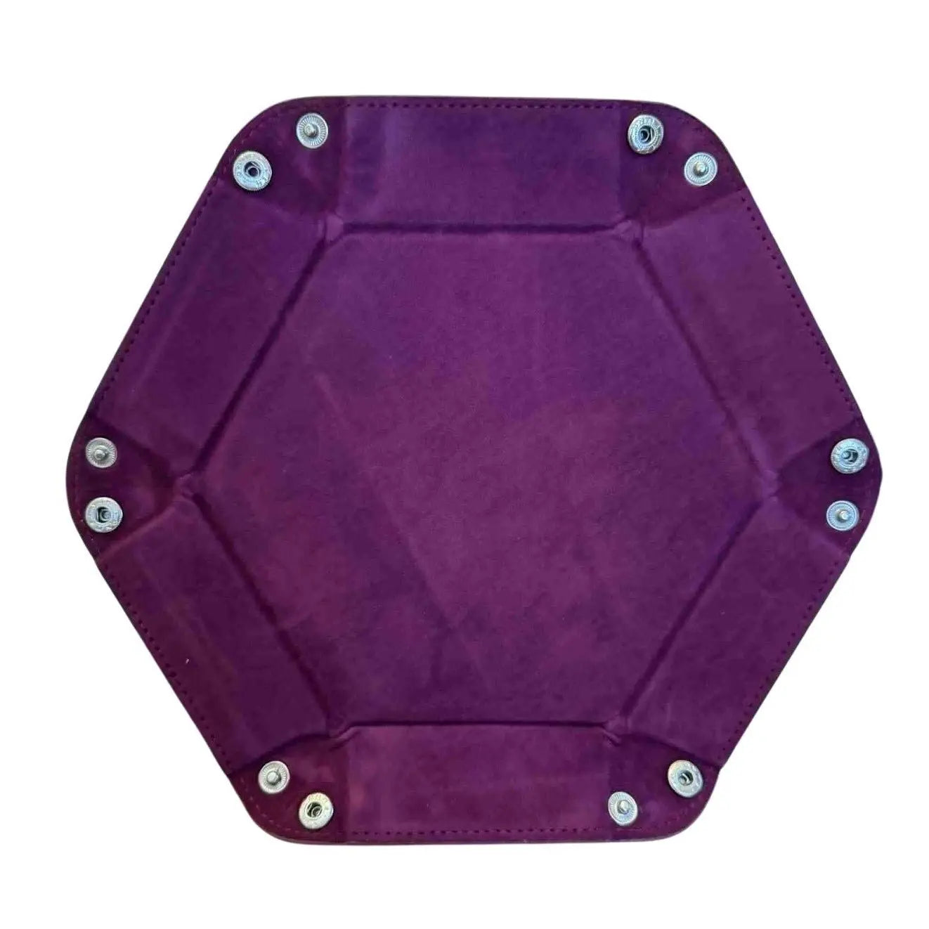 Premium Hexagonal Leather Dice Tray with Snap Closure - Plum / Black Gaming Accessory - MOD Shop LLC