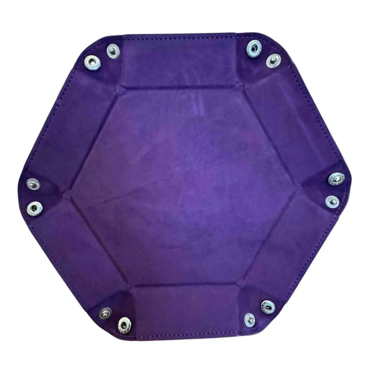 Premium Hexagonal Leather Dice Tray with Snap Closure - Purple / Black Gaming Accessory - MOD Shop LLC