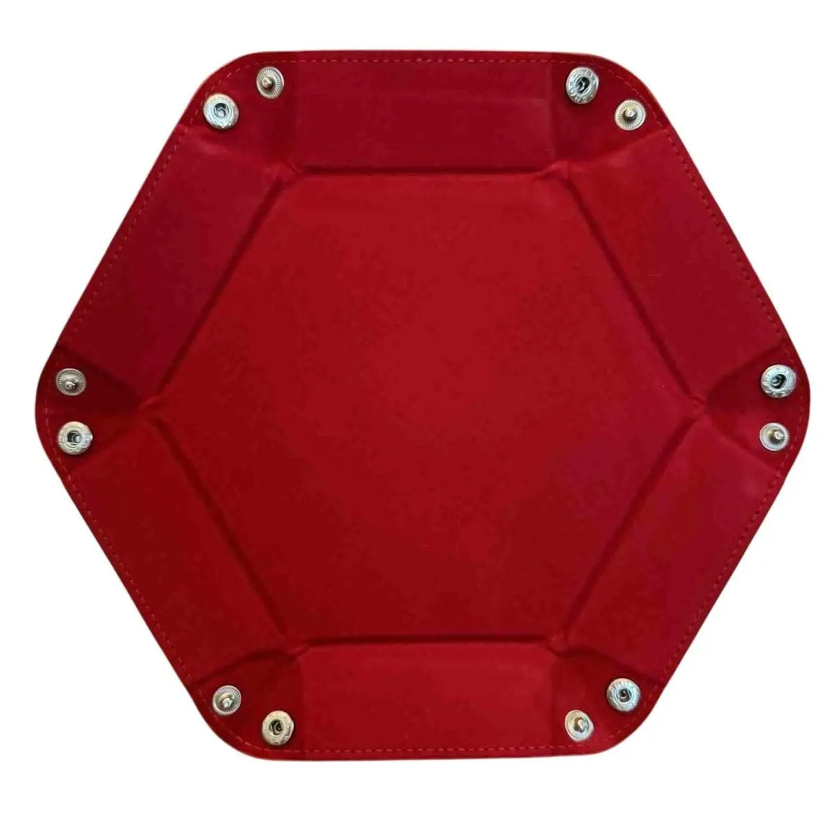 Premium Hexagonal Leather Dice Tray with Snap Closure - Red / Black Gaming Accessory - MOD Shop LLC