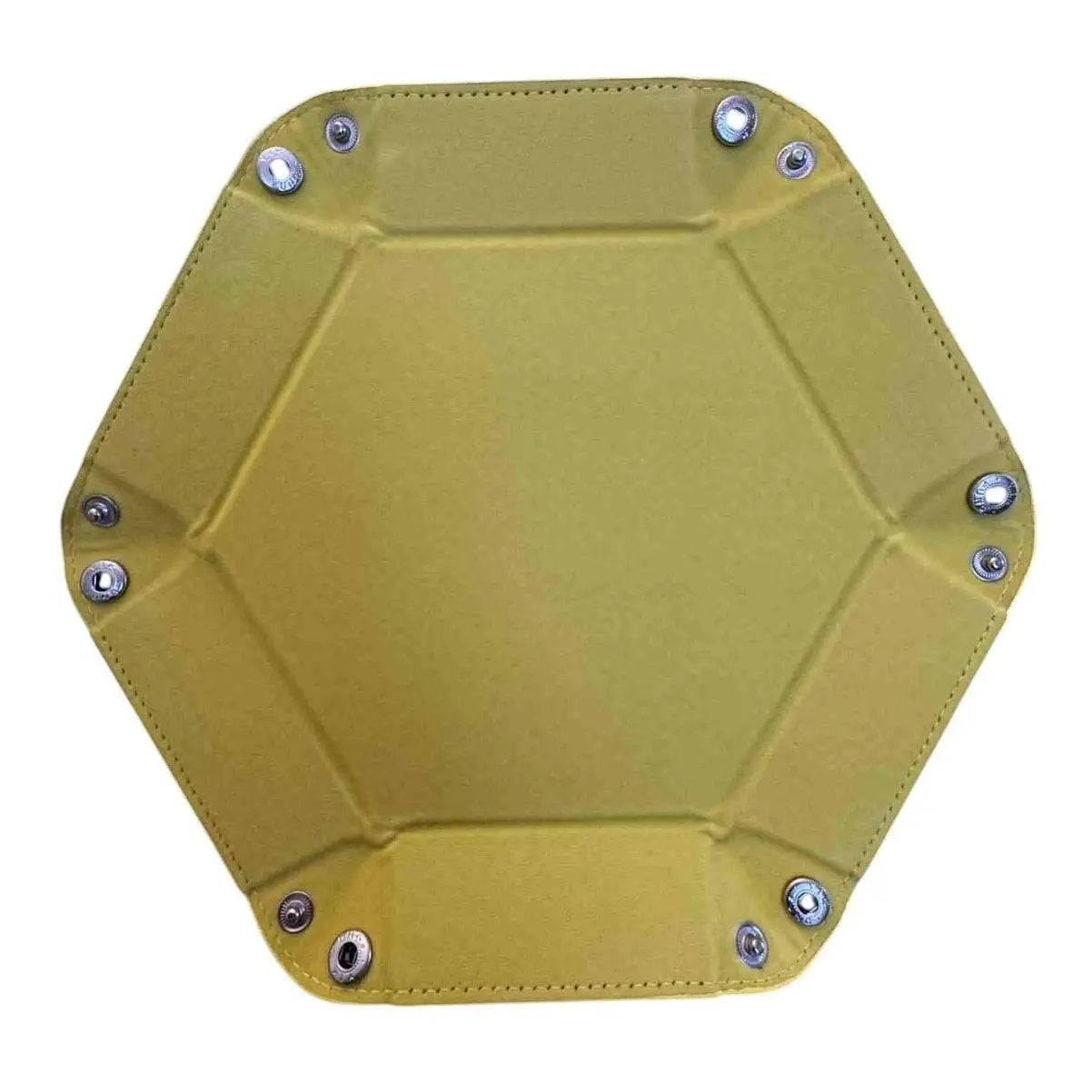 Premium Hexagonal Leather Dice Tray with Snap Closure - Yellow / Black Gaming Accessory - MOD Shop LLC