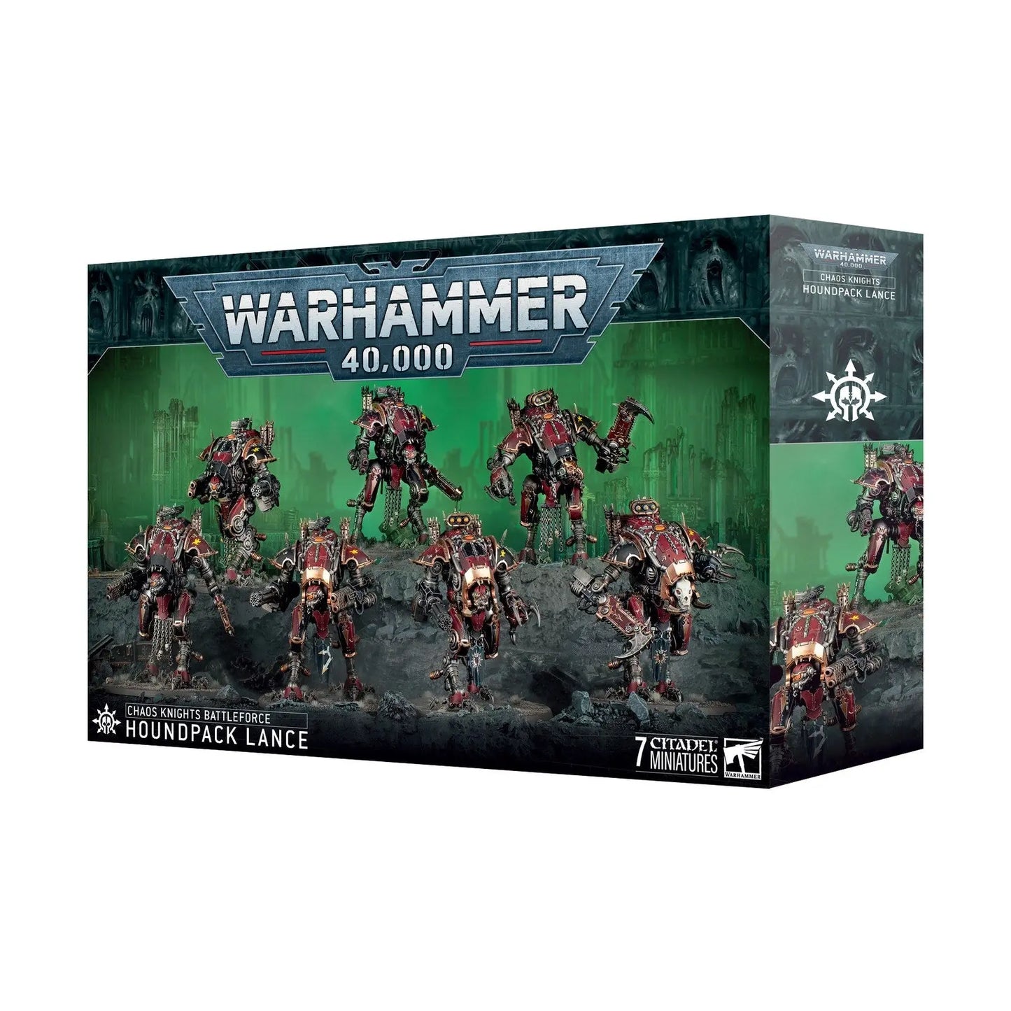 *PREORDER - RELEASE 6.21.2025* Warhammer 40K Chaos Knights Battleforce: Houndpack Lance - 7 War Dogs Karnivore/Stalker/Brigand Models Kit - MOD Shop LLC
