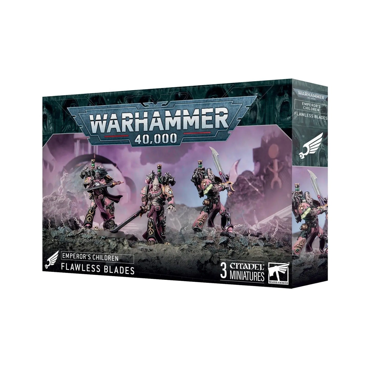 *PREORDER - RELEASE DATE 4.26.2025* Warhammer 40K Emperor's Children Flawless Blades Elite Combat Squad - Chaos Space Marines Miniatures Set (3 Highly - Detailed Figures) - MOD Shop LLC