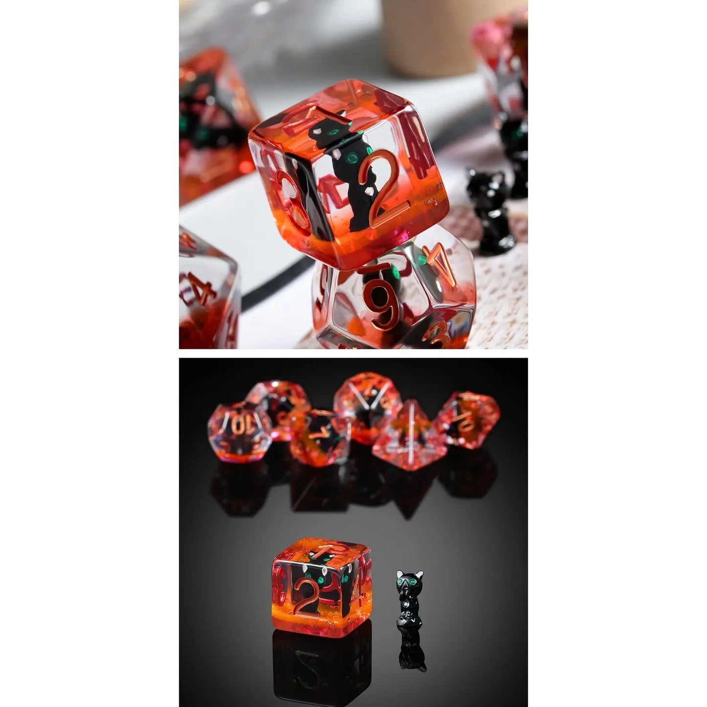 Resin Dice - Black Cat - 7 pc Set - MOD Shop LLC