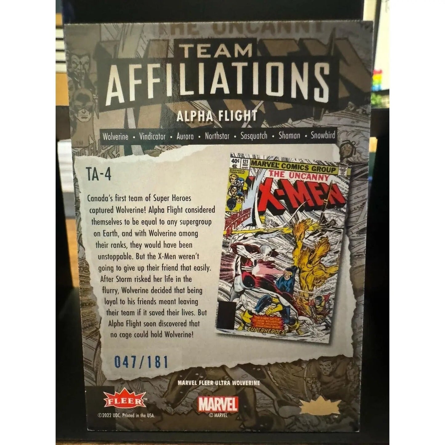 Team Affiliations TA - 4 BLUE FOIL Slash Parallel Fleer Ultra Wolverine 47/181 - MOD Shop LLC