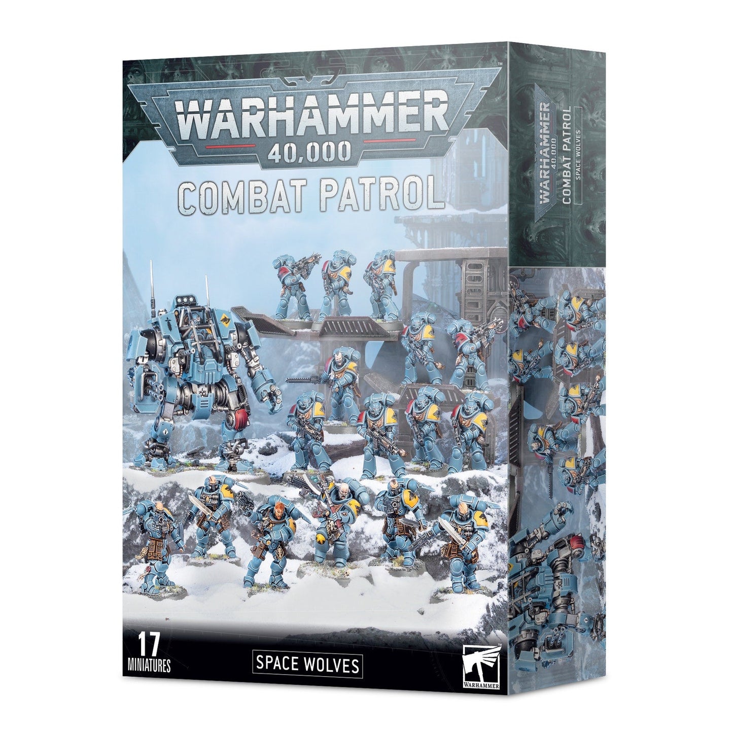 Warhammer 40,000 Combat Patrol: Space Wolves - 17 Miniatures Army Starter Set with Primaris Lieutenant, Invictor Tactical Warsuit, Intercessors & Reivers plus Upgrade Sprues | Games Workshop WH40K - MOD Shop LLC