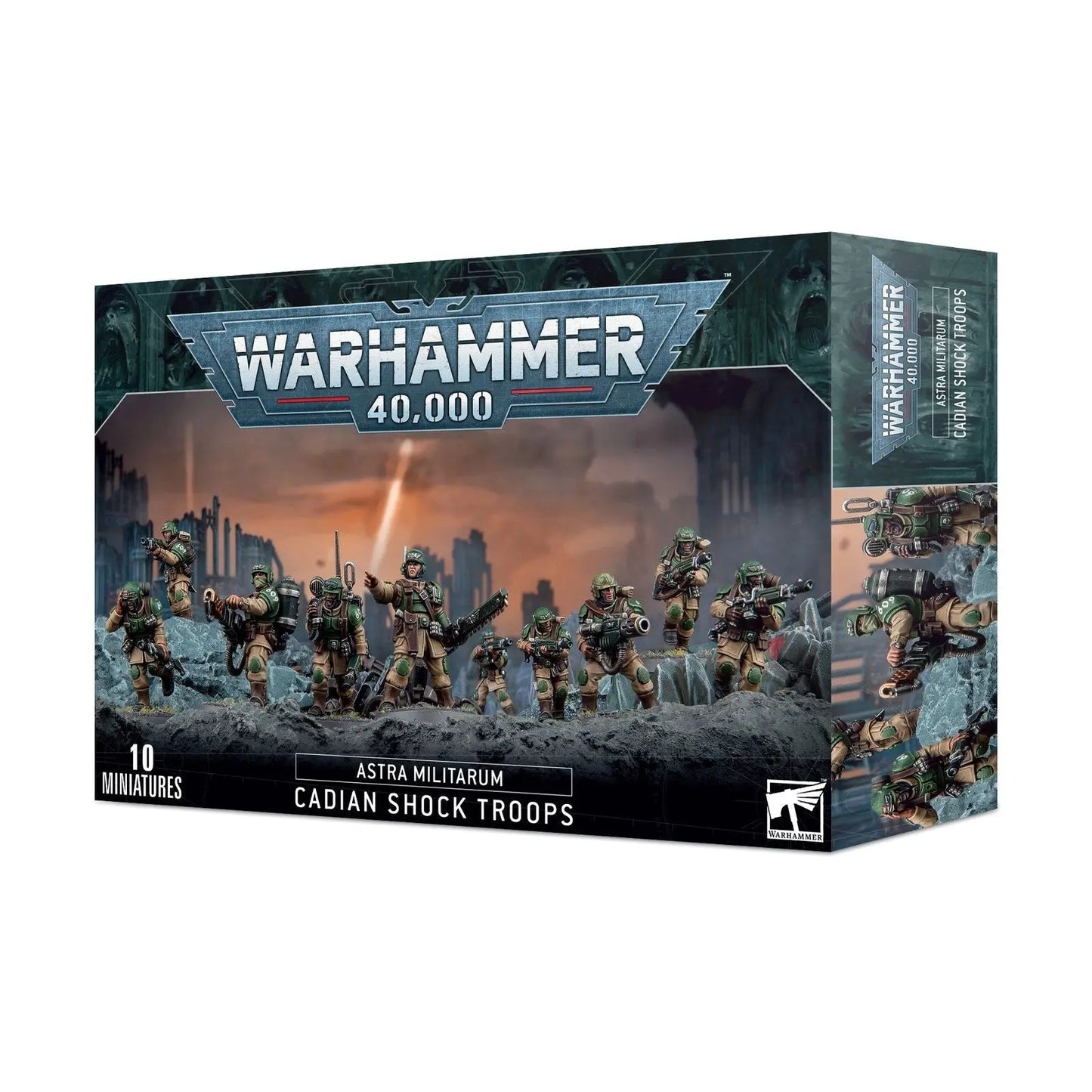 Warhammer 40K Astra Militarum Cadian Shock Troops Squad Box Set - 10 Detailed Military Miniatures for Tabletop Gaming - MOD Shop LLC