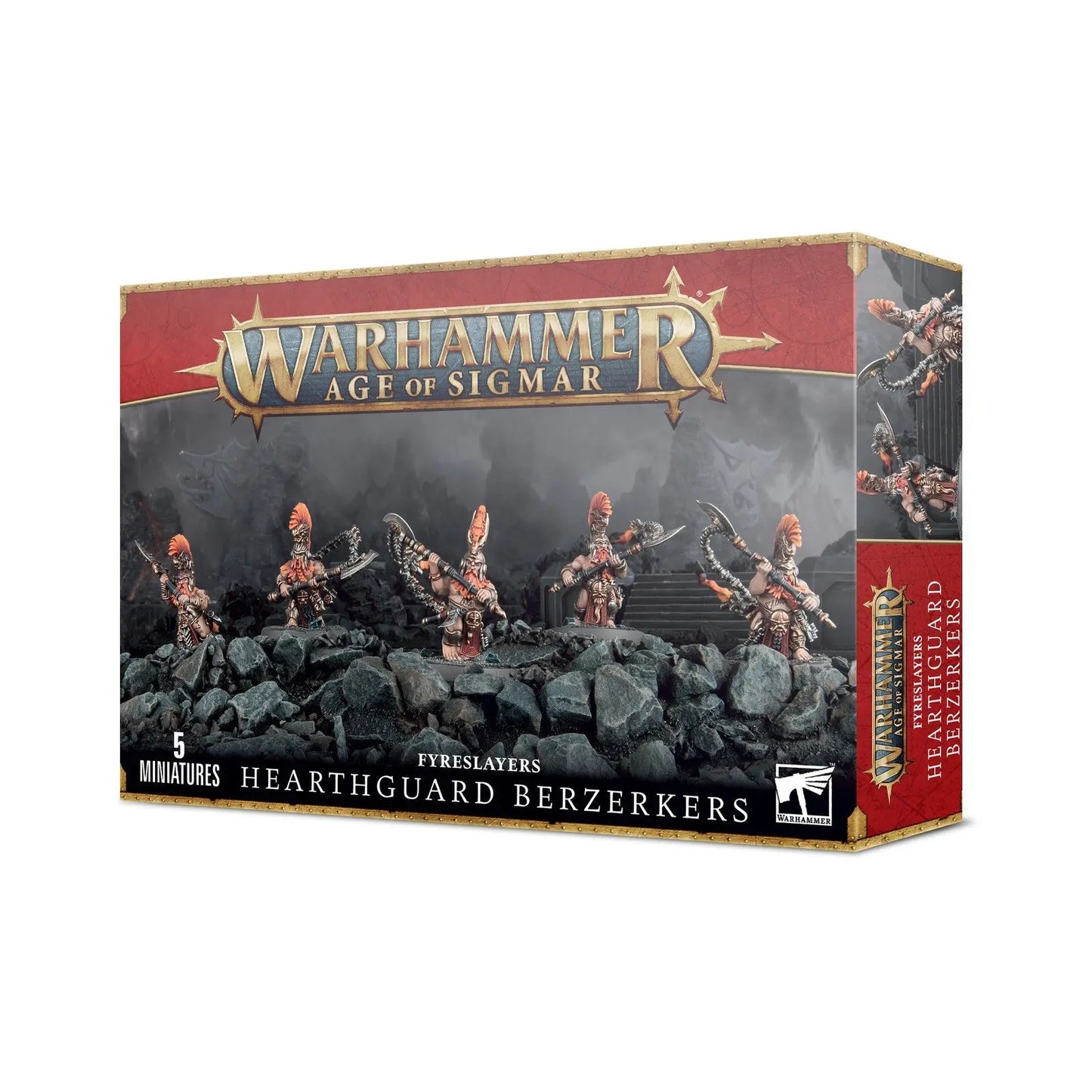 Warhammer Age of Sigmar Fyreslayers Hearthguard Berzerkers - 5 Elite Miniatures Set with Flamestrike Poleaxes & Broadaxes - MOD Shop LLC