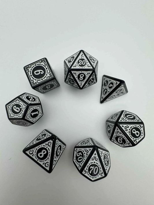 Dice - Black / White - Dice Set - 7 pc Set