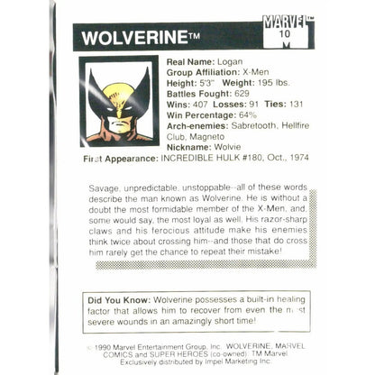 1990 Impel Marvel Universe #10 Wolverine - MOD Shop LLC