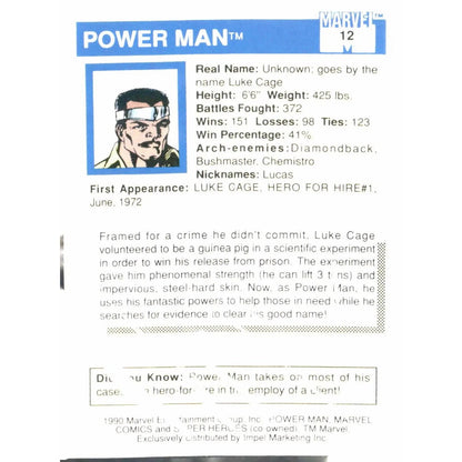 1990 Impel Marvel Universe #12 Power Man - MOD Shop LLC