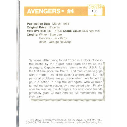 1990 Impel Marvel Universe #136 Avengers #4 - MOD Shop LLC